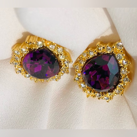 Vintage Christian Dior Pear Tear Drop Crystal Gripoix Glass Clip On Earrings - Picture 4 of 8